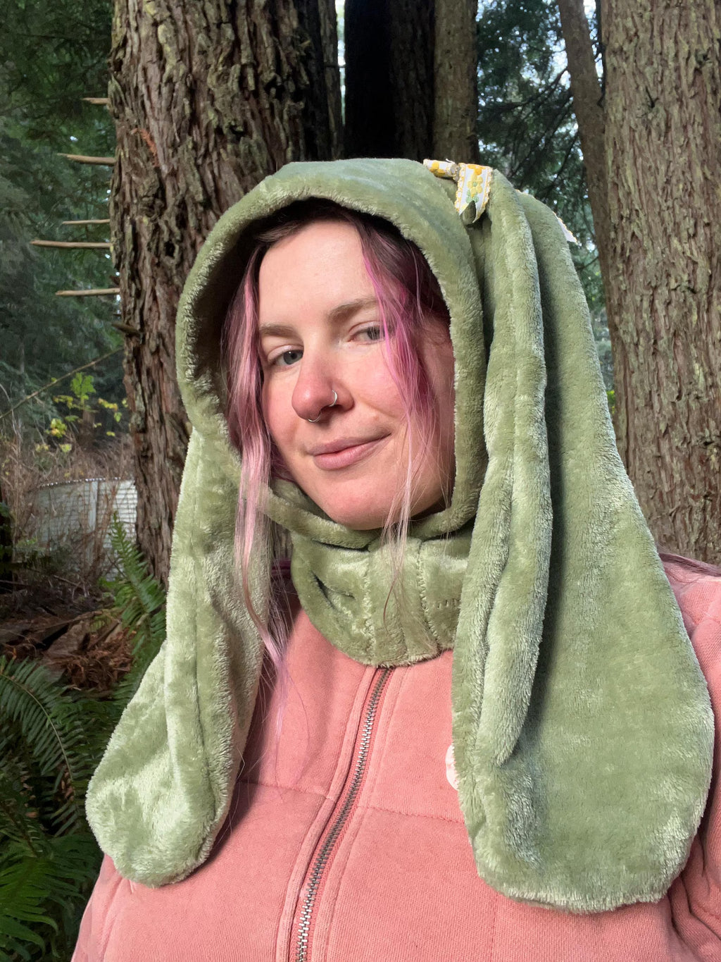 Velvet Bunny Hood with Floral Bows