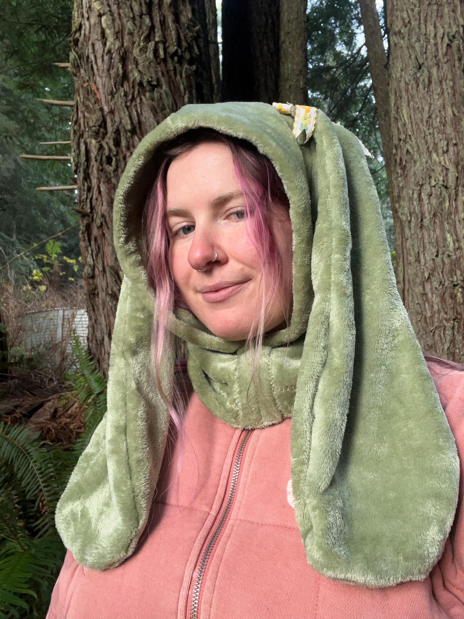 Velvet Bunny Hood with Floral Bows