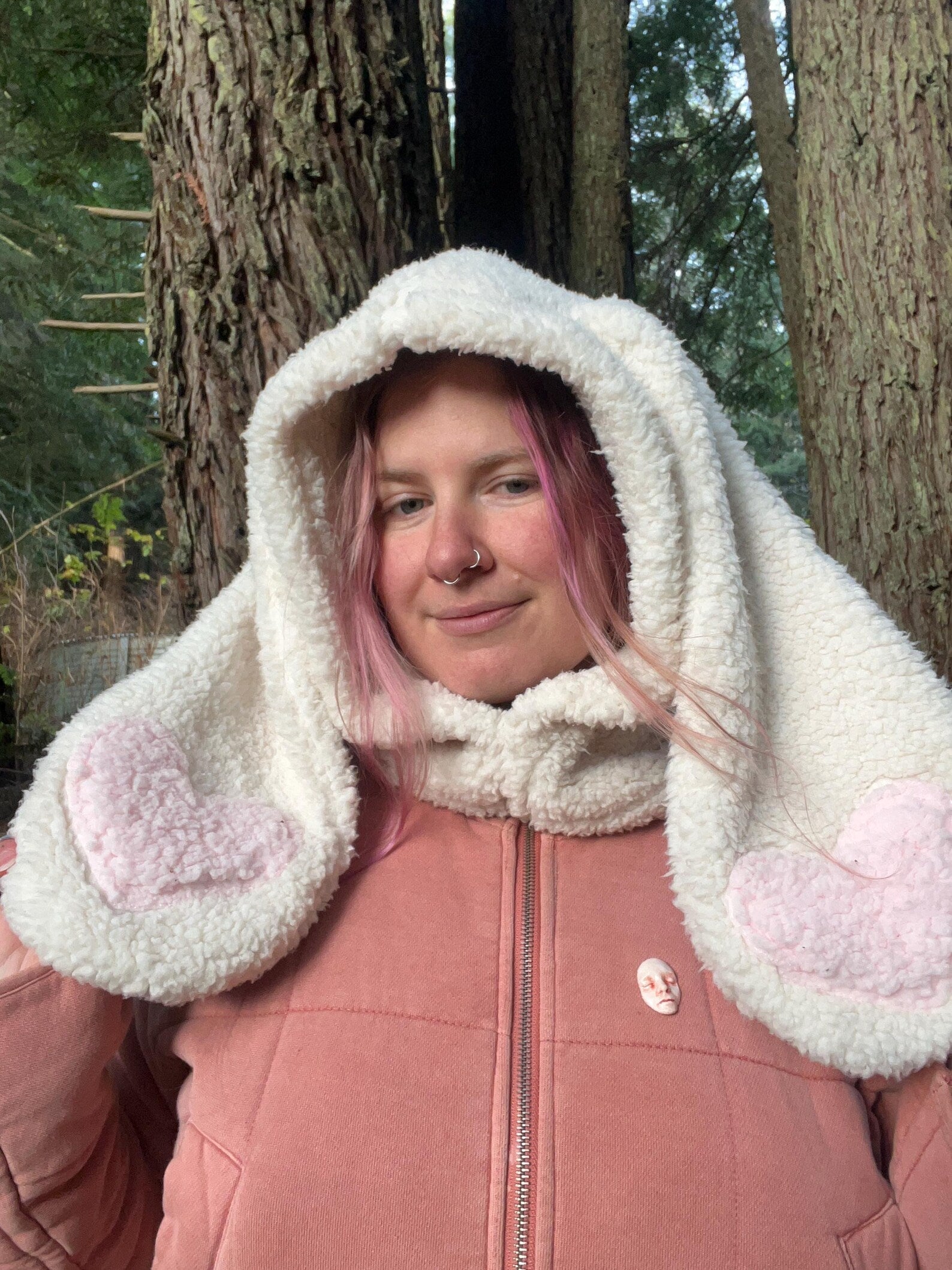 White Bunny Hood Cozy Faux Sherpa