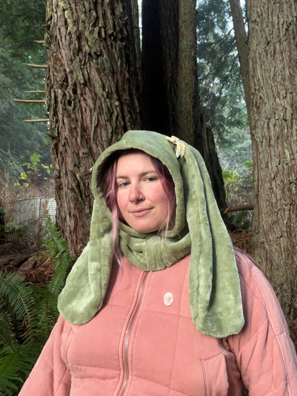 Velvet Bunny Hood with Floral Bows