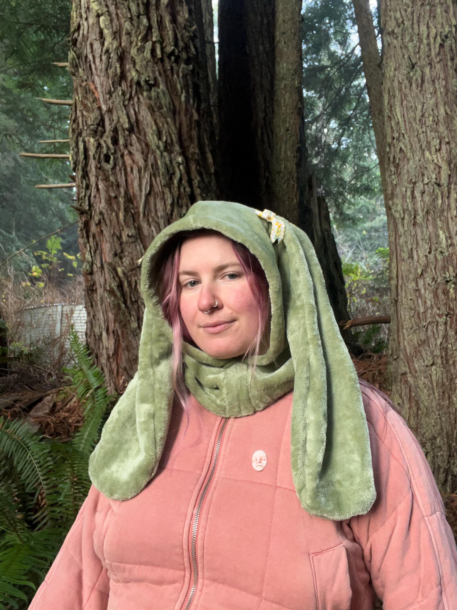 Velvet Bunny Hood with Floral Bows