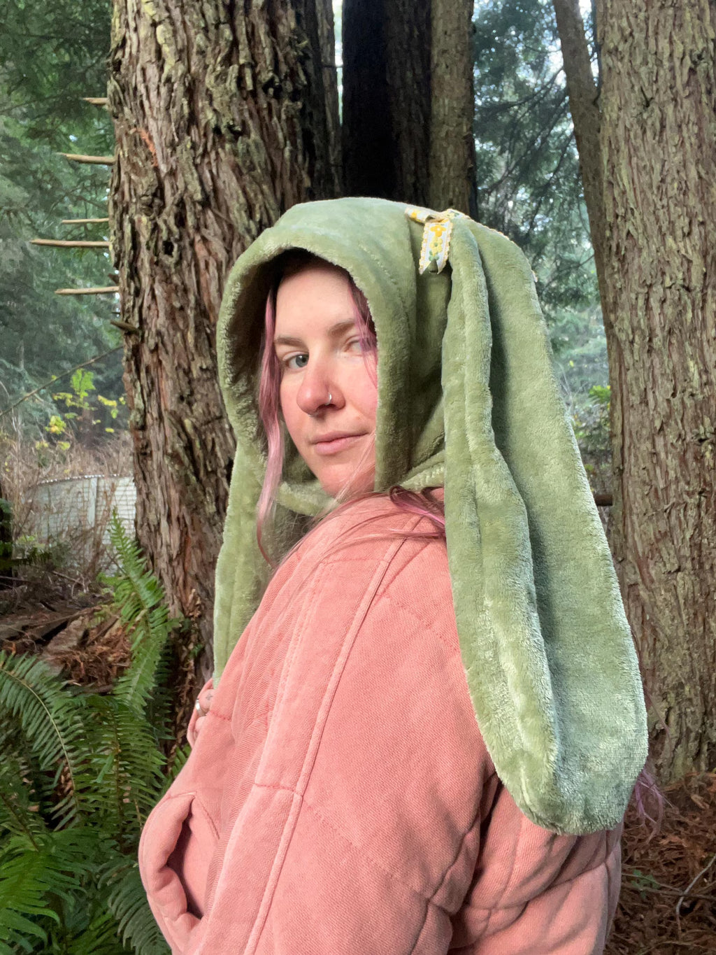 Velvet Bunny Hood with Floral Bows