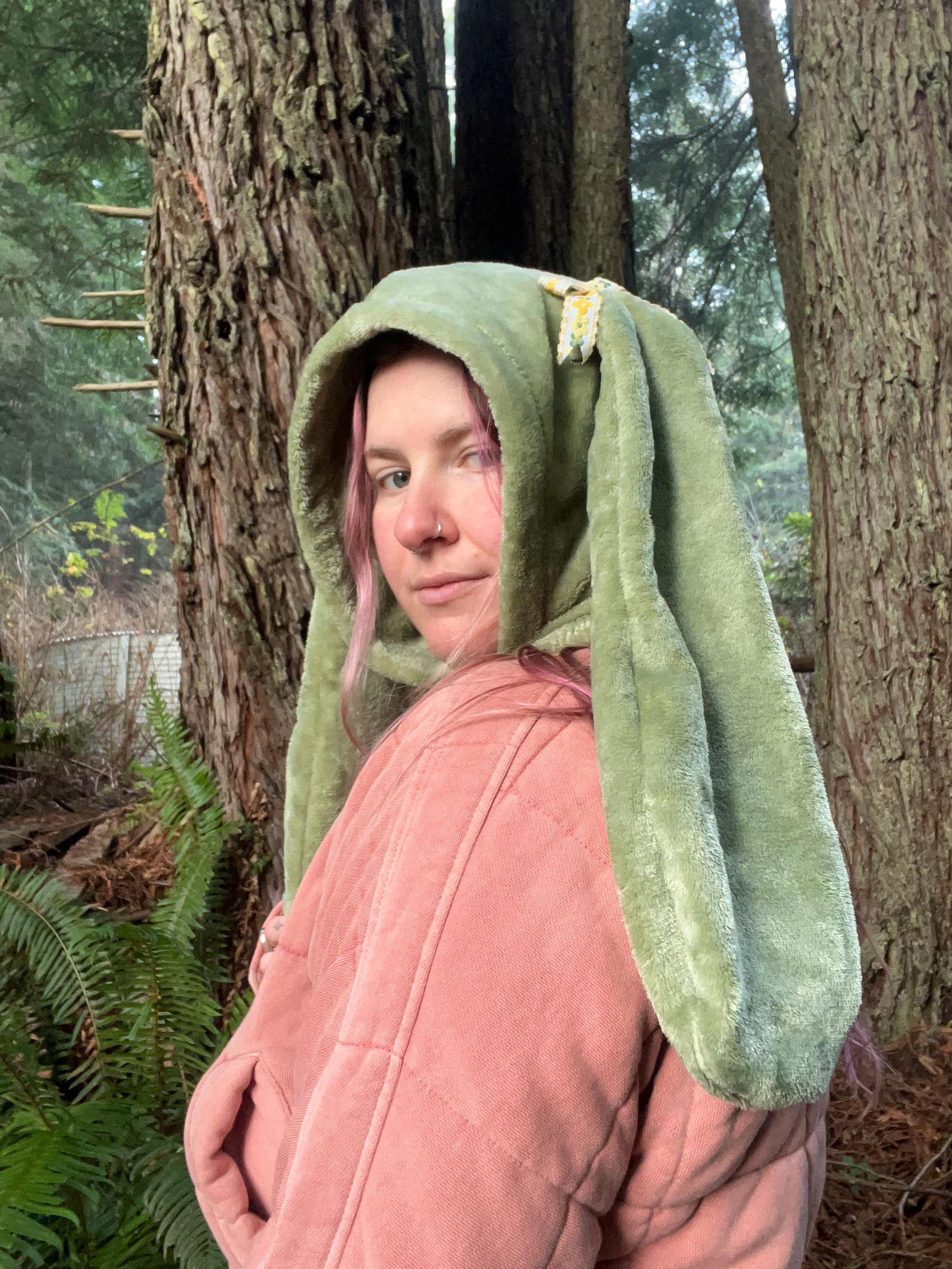 Velvet Bunny Hood with Floral Bows