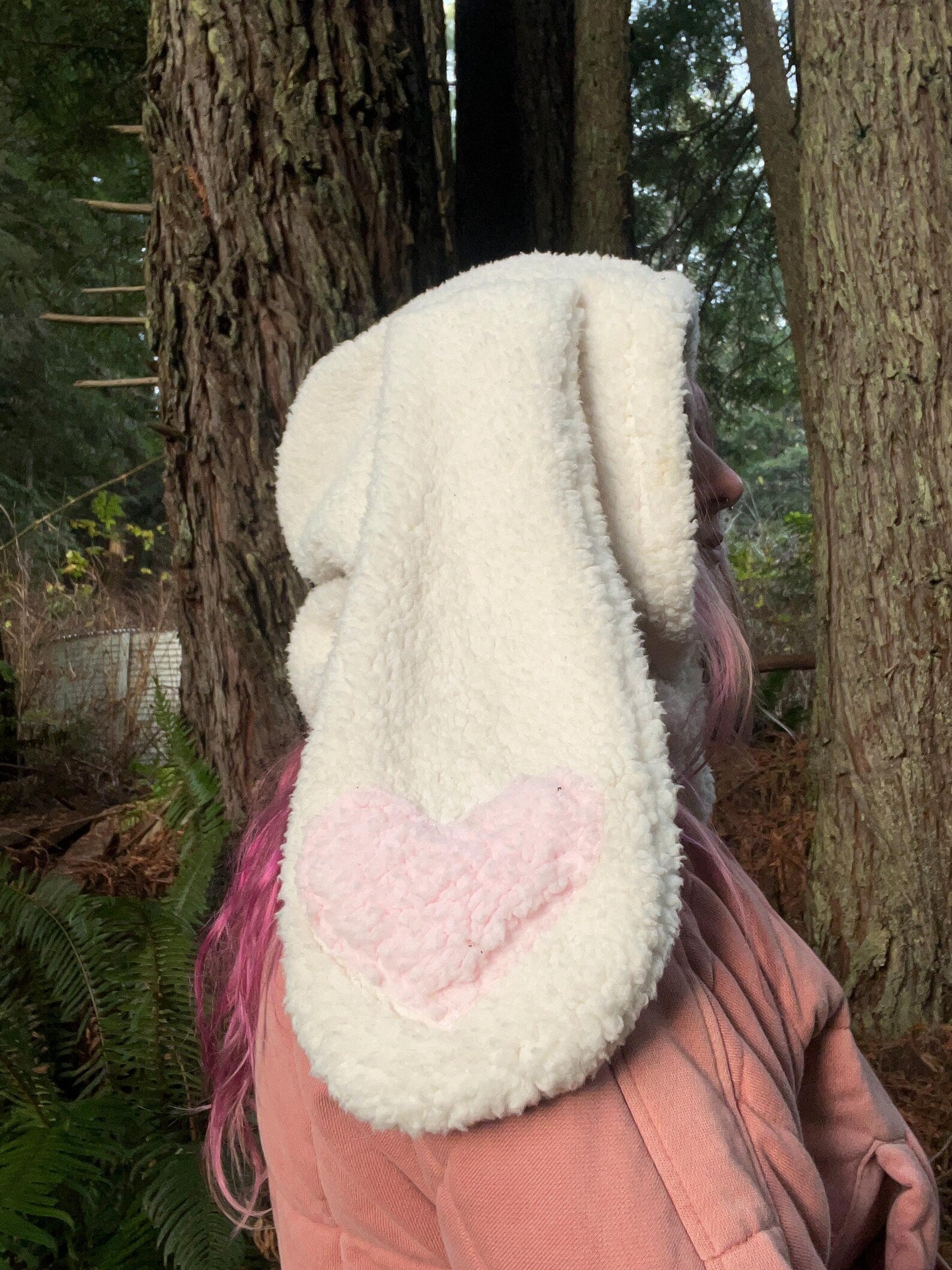 White Bunny Hood Cozy Faux Sherpa