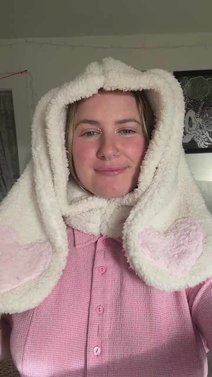 White Bunny Hood Cozy Faux Sherpa
